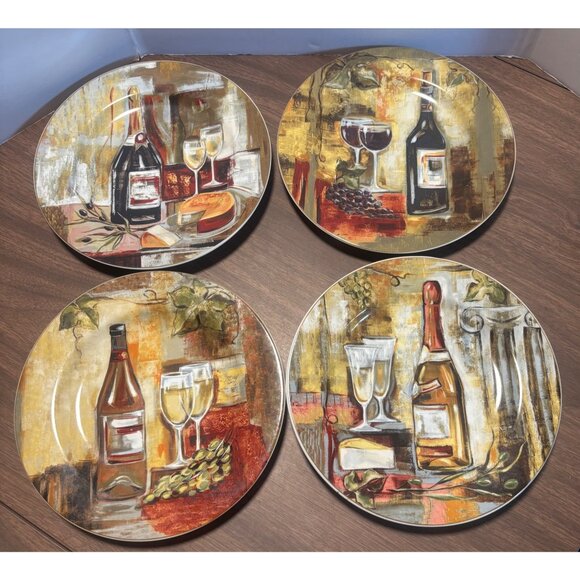 Sakura Classico Stoneware Salad/Dessert Plates Set Of 4 Wine Motif 8 Inch - Picture 1 of 3